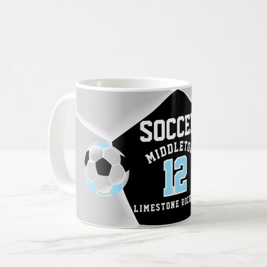 Mug Bébé Bleu, Noir et Blanc ⚽ Football Sport (Devant gauche)