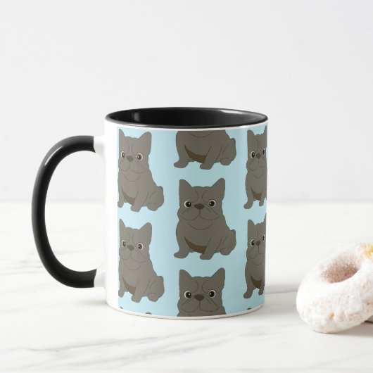 Mug Bébé Bouledogue Français Bleu, bleu (Avec donut)