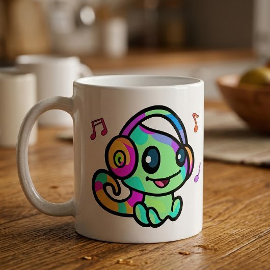 Mug Bébé Caméléon Kawaii Souriant Mignon Avec Casque A