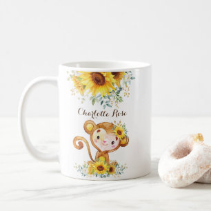 Mug Bébé de singe Boho Fleurs de soleil aquarelles