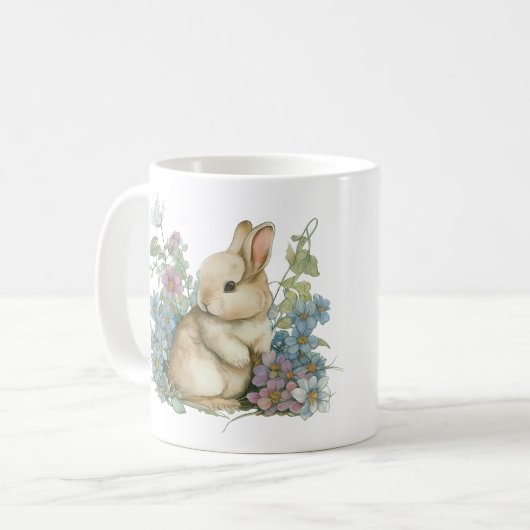 Mug Bébé doux avec fleurs bleu pourpre (Devant gauche)