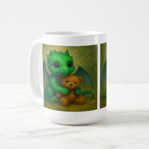 Mug Bébé Dragon vert mignon avec ours en peluche