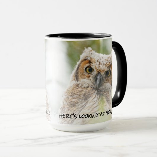 Mug Bébé drôle Chouette Jaune yeux qui vous regarde (Devant droit)