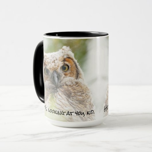 Mug Bébé drôle Chouette Jaune yeux qui vous regarde (Devant gauche)