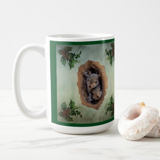 Mug Bébé écureuils gris Noël (Avec donut)
