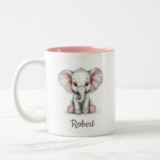 Mug bébé éléphant aquarelle personnalisé. (Gauche)