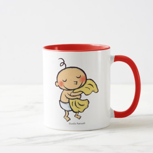 Mug Bébé étreignant la couverture jaune molle (Droite)