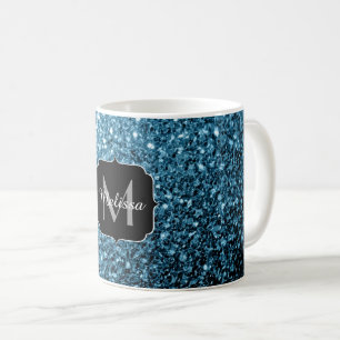 Mug Bébé faux paillettes scintillantes bleu clair Mono
