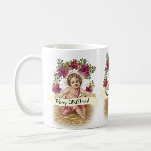 Mug Bébé Jésus dans Noël floral de Manger (Gauche)