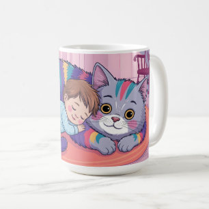 Mug Bébé mignon dormant sur un énorme chat duveteux ar