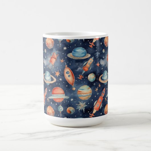 Mug Bébé mignon Espace Planète Aquarelle Bleu Orange (Centre)