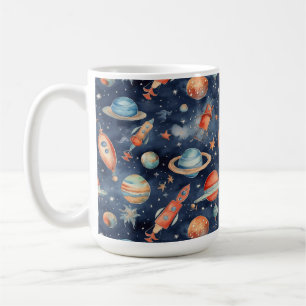 Mug Bébé mignon Espace Planète Aquarelle Bleu Orange