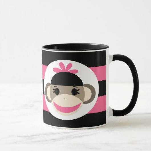 Mug Bébé mignon fille Sock Singe noir rose rayures (Droite)
