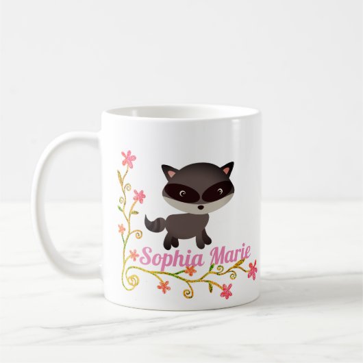 Mug Bébé mignon Raccoon avec fleurs (Gauche)