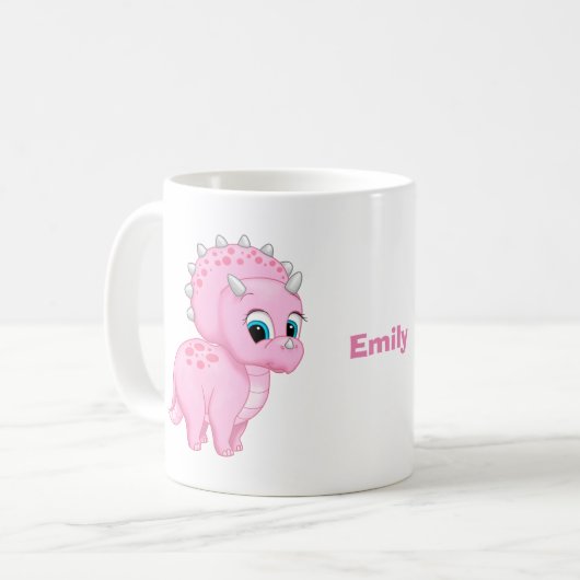Mug Bébé mignon Tricératops roses Dinosaur (Devant gauche)
