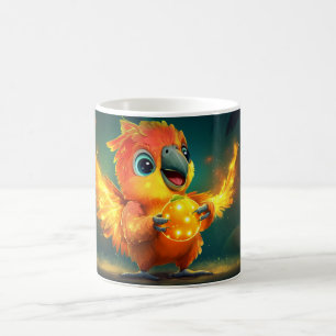 Mug bébé perroquet vert et jaune tenant un an lumineux