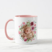 Mug Bébé Photo Fleurs roses Aquarelle Nom Floral (Gauche)
