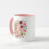 Mug Bébé Photo Fleurs roses Aquarelle Nom Floral (Devant gauche)