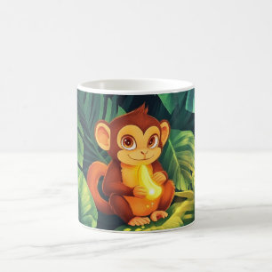 Mug bébé singe mignon dans la jungle tenant un ban bri
