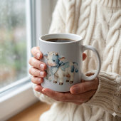 Mug Bébé Vache Gingham Bleu Pastel Esthétique Ferme