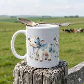 Mug Bébé Vache Gingham Bleu Pastel Esthétique Ferme