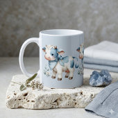 Mug Bébé Vache Gingham Bleu Pastel Esthétique Ferme