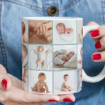 Mug Bébés first year photo collage script green<br><div class="desc">Bébés première année photo collage script canard oeuf bleu moderne contemporain premier anniversaire ou cadeau de décoration maison de Noël.</div>