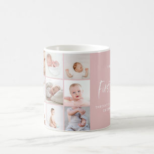 Mug Bébés première année photo collage script rose gir