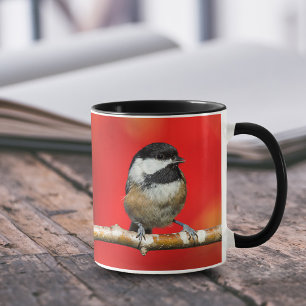 Mug Bécasseau à carreaux noirs mignon avec feuilles d'