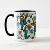 Mug Bee-eaters, blue butterflies and daisies on white (Gauche)