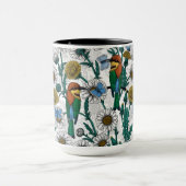Mug Bee-eaters, blue butterflies and daisies on white (Centre)