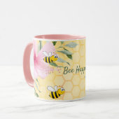 Mug Bee Happy bumble abeilles jaune nid d'abeille été (Devant gauche)