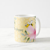 Mug Bee Happy bumble abeilles jaune nid d'abeille été (Devant droit)