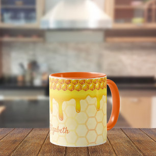 Mug Bee miel nid d'abeille goutte de miel Nom jaune