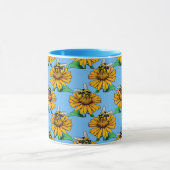 Mug Bee on Sunflower Flower Pattern Design Blue  (Centre)