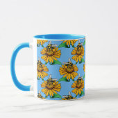Mug Bee on Sunflower Flower Pattern Design Blue  (Gauche)