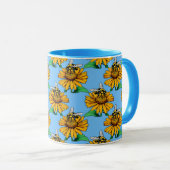 Mug Bee on Sunflower Flower Pattern Design Blue  (Devant droit)