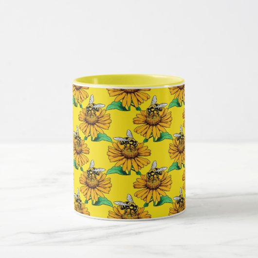 Mug Bee on Sunflower Flower Pattern Design Yellow  (Centre)