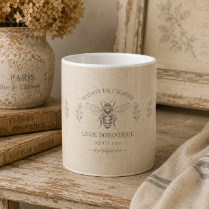 Mug Beige Chaud Gravure de Pays Français Vintage Abeil