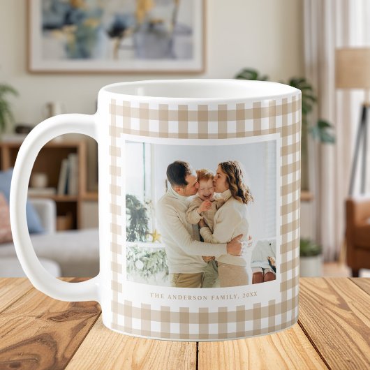 Mug Beige Gingham Custom Photo