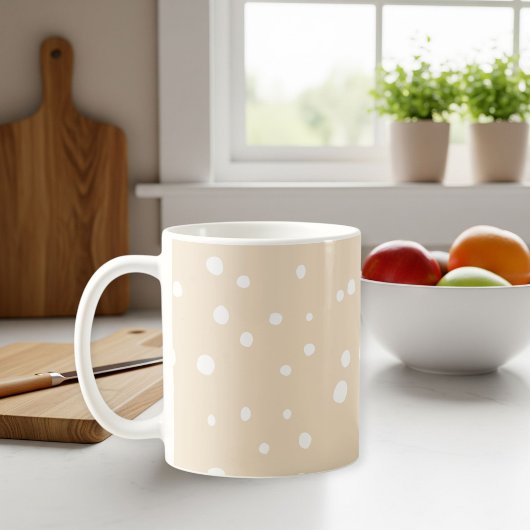 Mug Beige polka dot cup with handle, Birthday gift