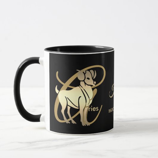 Mug Bélier ♈ Zodiac Signal d'anniversaire / Noir et or (Gauche)