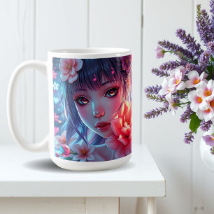 Mug Belle Anime Girl Glitchcore Floral