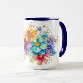 Mug Belle aquarelle fleurs dorées (Devant droit)