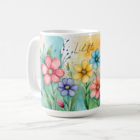 Mug Belle aquarelle florale (Devant gauche)