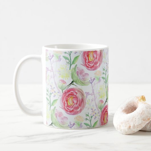 Mug Belle aquarelle moderne motif floral (Avec donut)