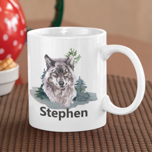 Mug Belle aquarelle Wolf Nom personnalisé