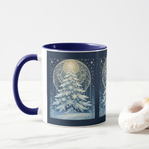 Mug Belle Arbre de Noël Bleu de Yule Neige et Étoiles