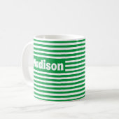 Mug Belle bande simple Vert et blanc Nom personnalisé (Devant gauche)