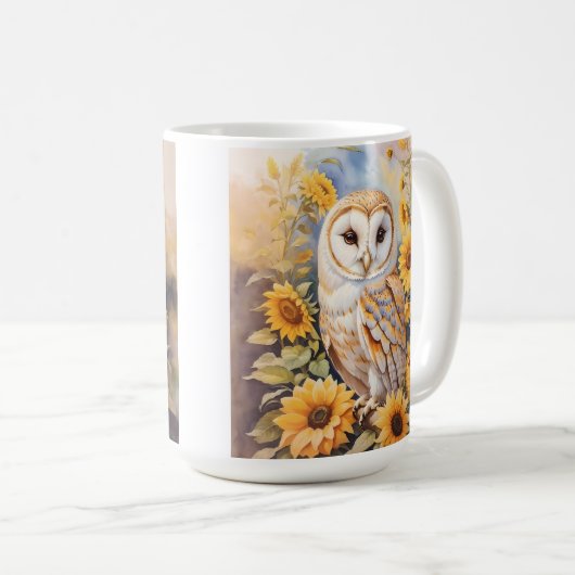 Mug Belle Chouette Et Fleurs De Soleil (Devant droit)